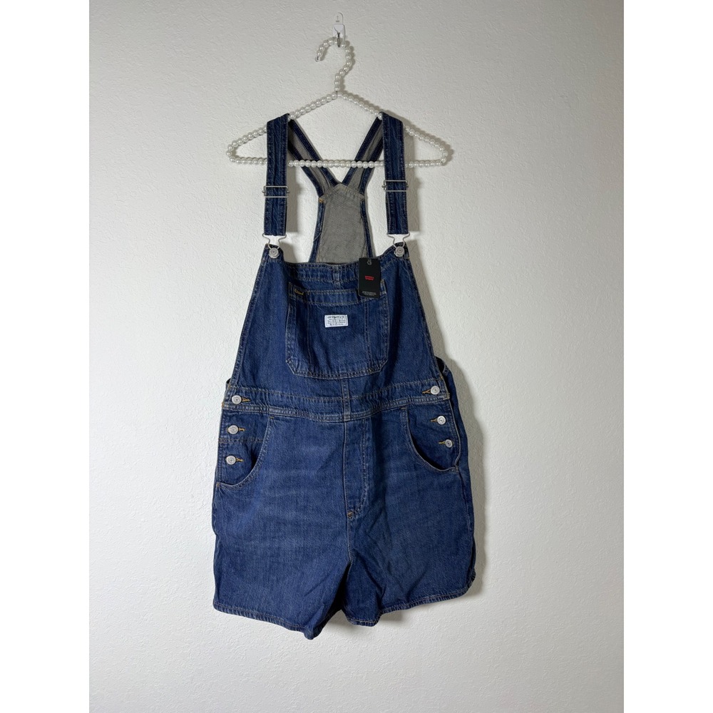 Levi's Denim Shortalls Large Blue Cotton Relaxed Fit Bib Overalls jeans shorts